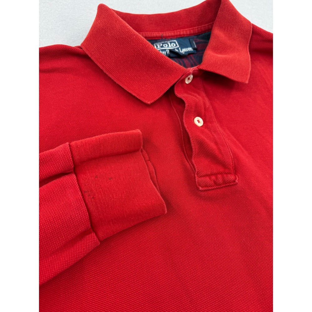 Polo Ralph Lauren Mens L Long‎ Sleeve Pique Polo Red Preppy Casual Ivy - Picture 3 of 11